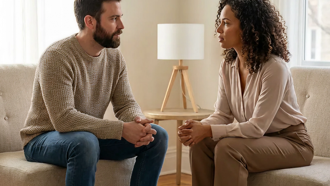 Siblings having a conversation about aging parents