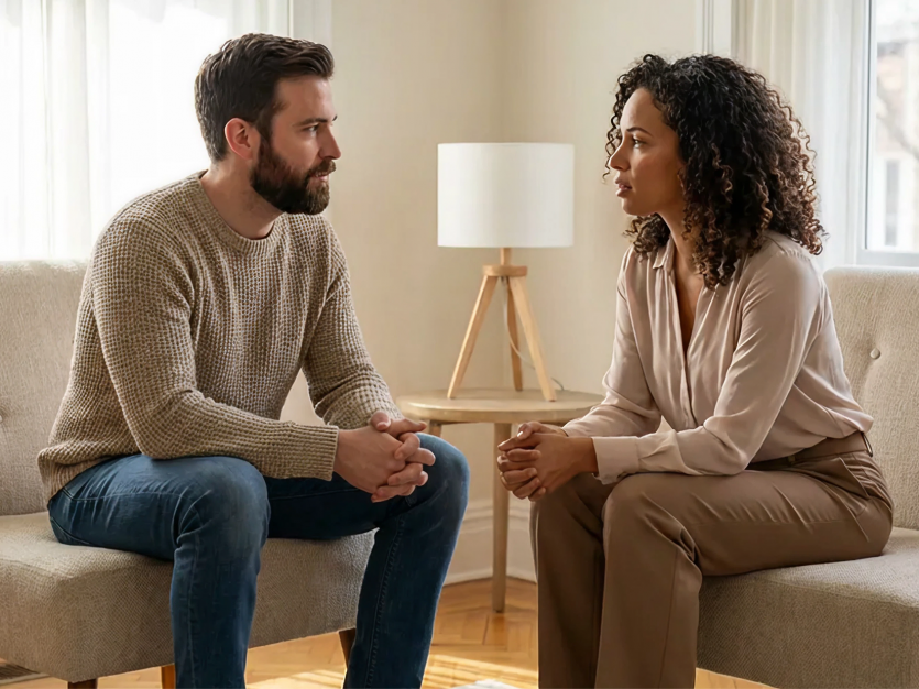 Siblings having a conversation about aging parents