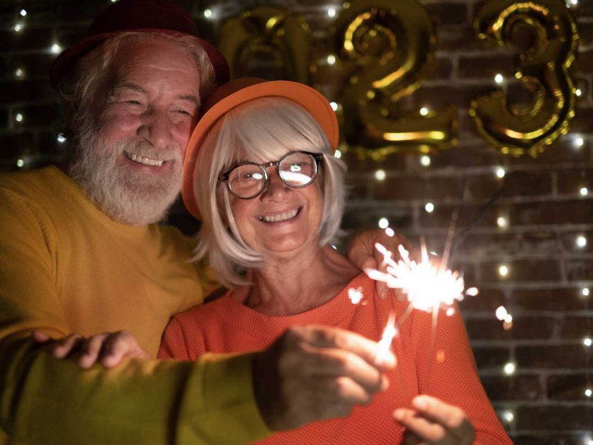 senior couple celebrating new year