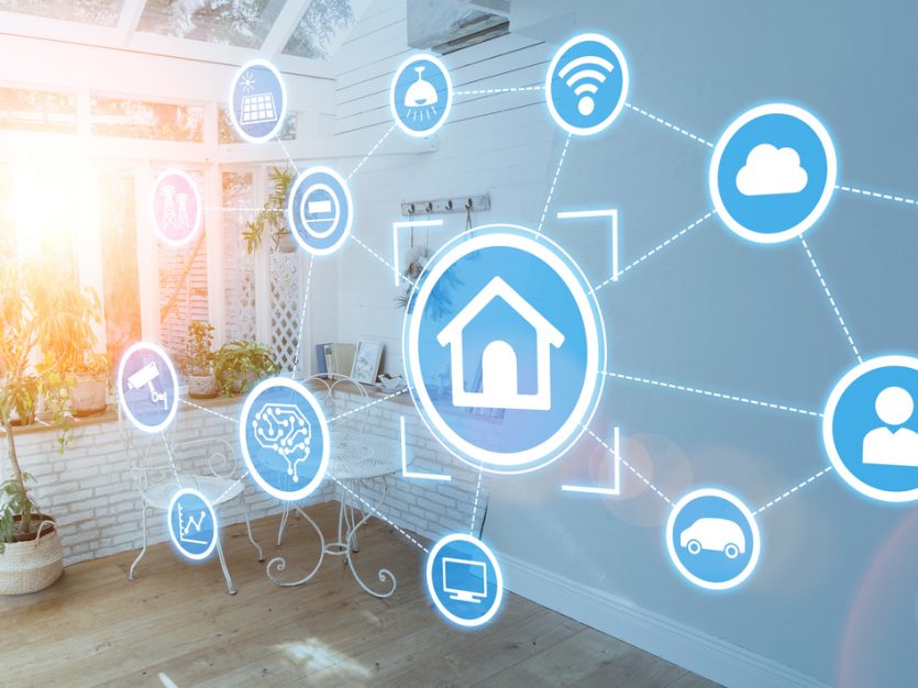 Smart house with different applications showing various aspects of controlling a house online.