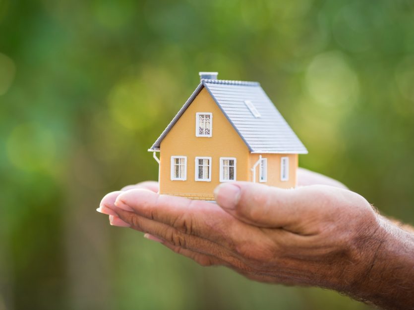 A person holding a small house